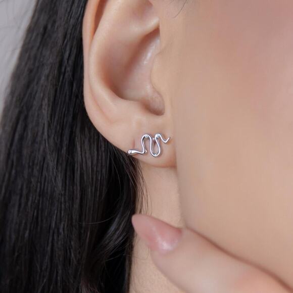 Sterling Silver Snake Stud Earrings: Gold-Plated Serpent Jewelry - Picture 1 of 7